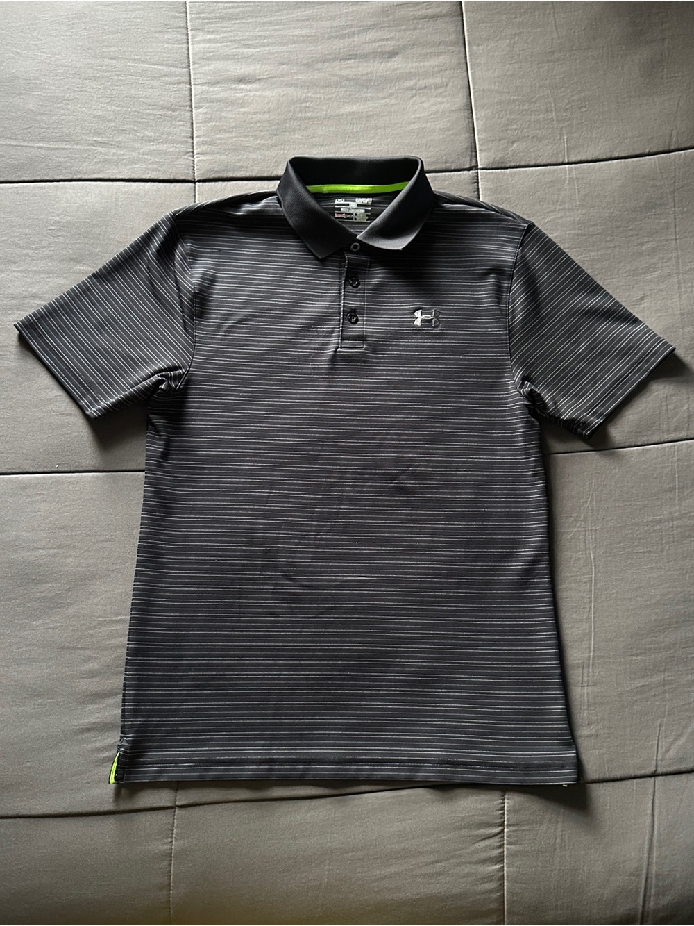 Under Armour Men’s Black and Gray Striped Polo